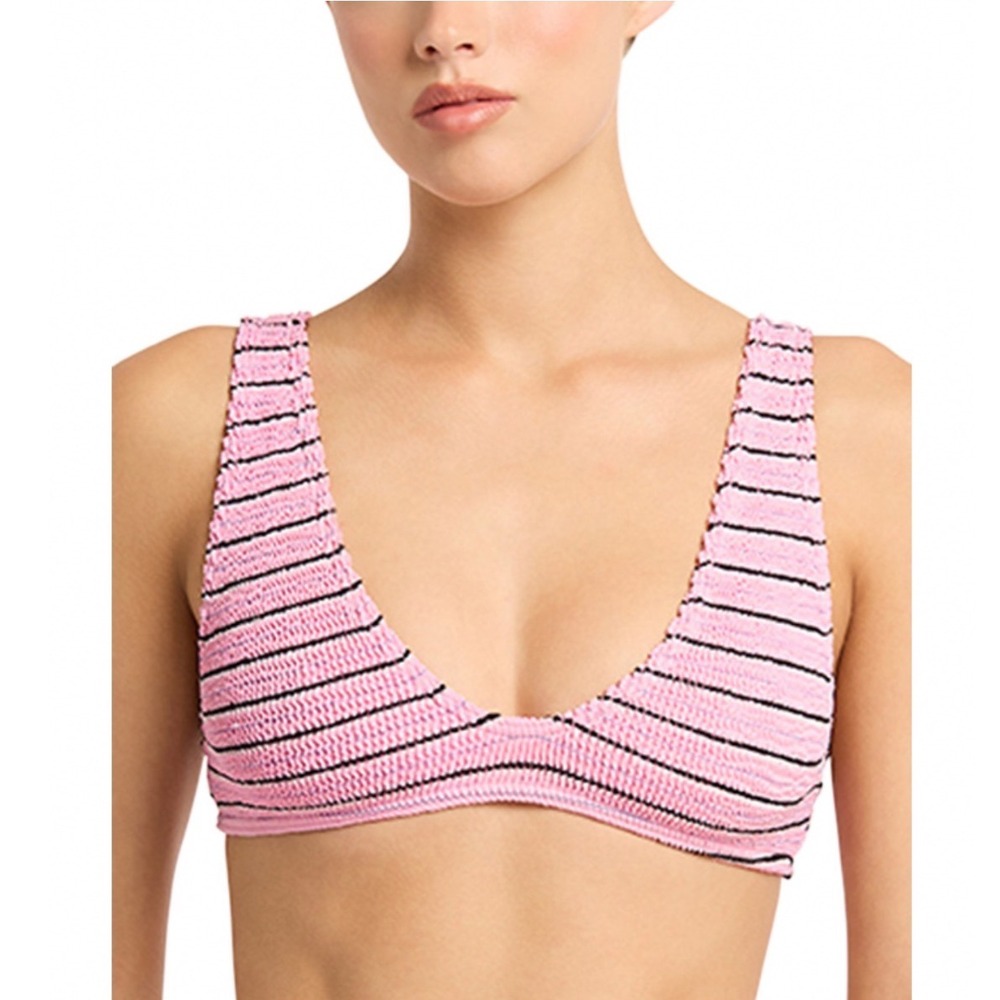 Bond-Eye Australia Scout Cropped Bikini Top Pastel Pink Stripe Lurex OS NEW